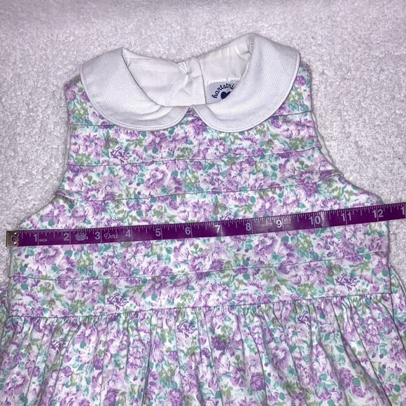Hartstrings pleated front purple lavender floral sleeveless button back dress 4 - Picture 5 of 7